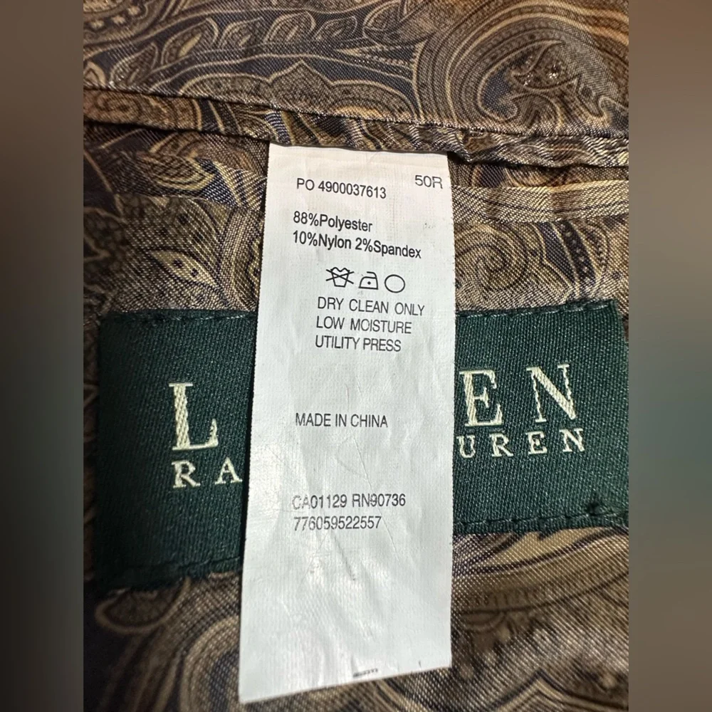 Lauren Ralph Lauren Men’s Corduroy Blazer Beige Paisley Lined 50R‎ Sport Coat